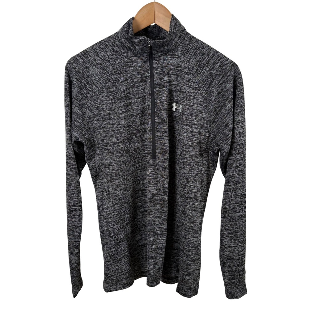 Under Armour 1/2 Zip Pullover Women's L Black Gray HeatGear Space Dye Active Top